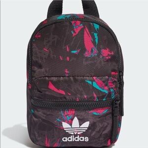Adidas Black Mini Backpack Bag with Pink and Teal Pattern